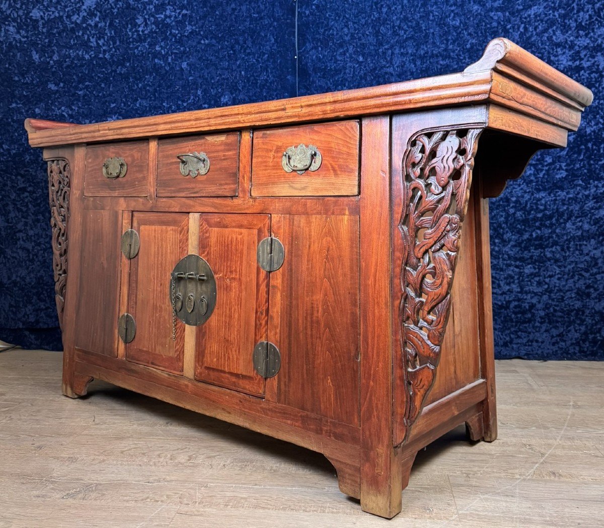 Asia Early 20th Century: Sideboard In Lacquered Exotic Wood-photo-7