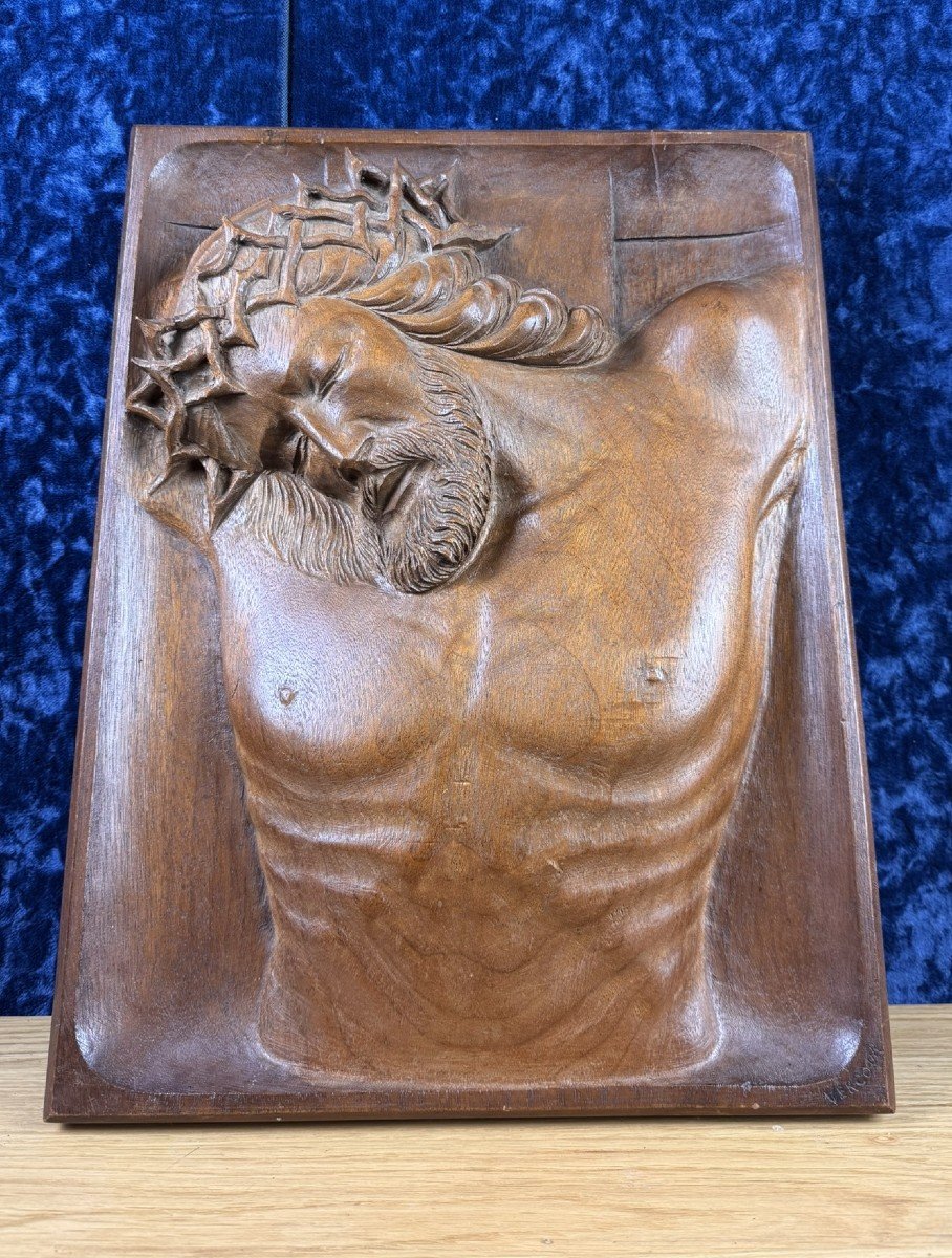 Solid Wood Sculpture Representing Christ With The Crown Of Thorns Circa 1930 