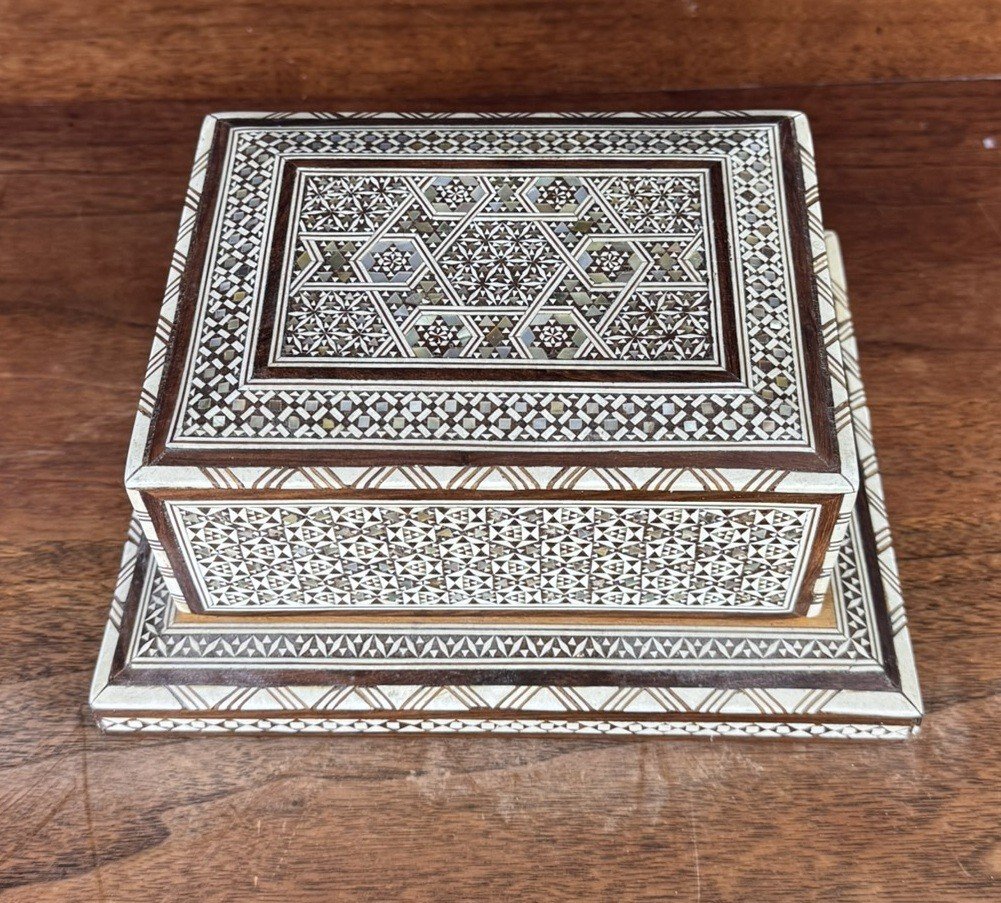 Oriental (syrian) Cigarette Box In Mother-of-pearl Marquetry-photo-3