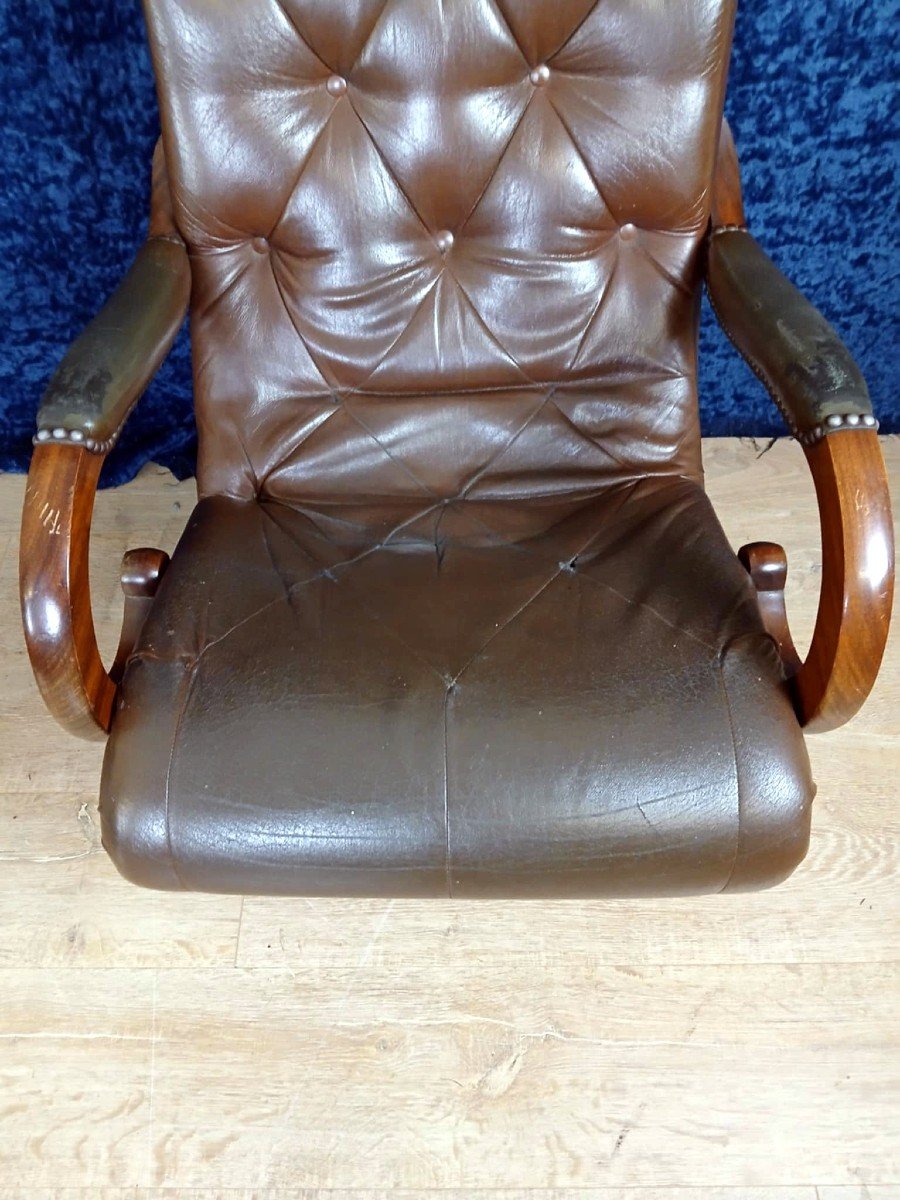  Fauteuil Relax Anglais En Acajou Et Simili Cuir époque Seconde Moitié XXeme-photo-3