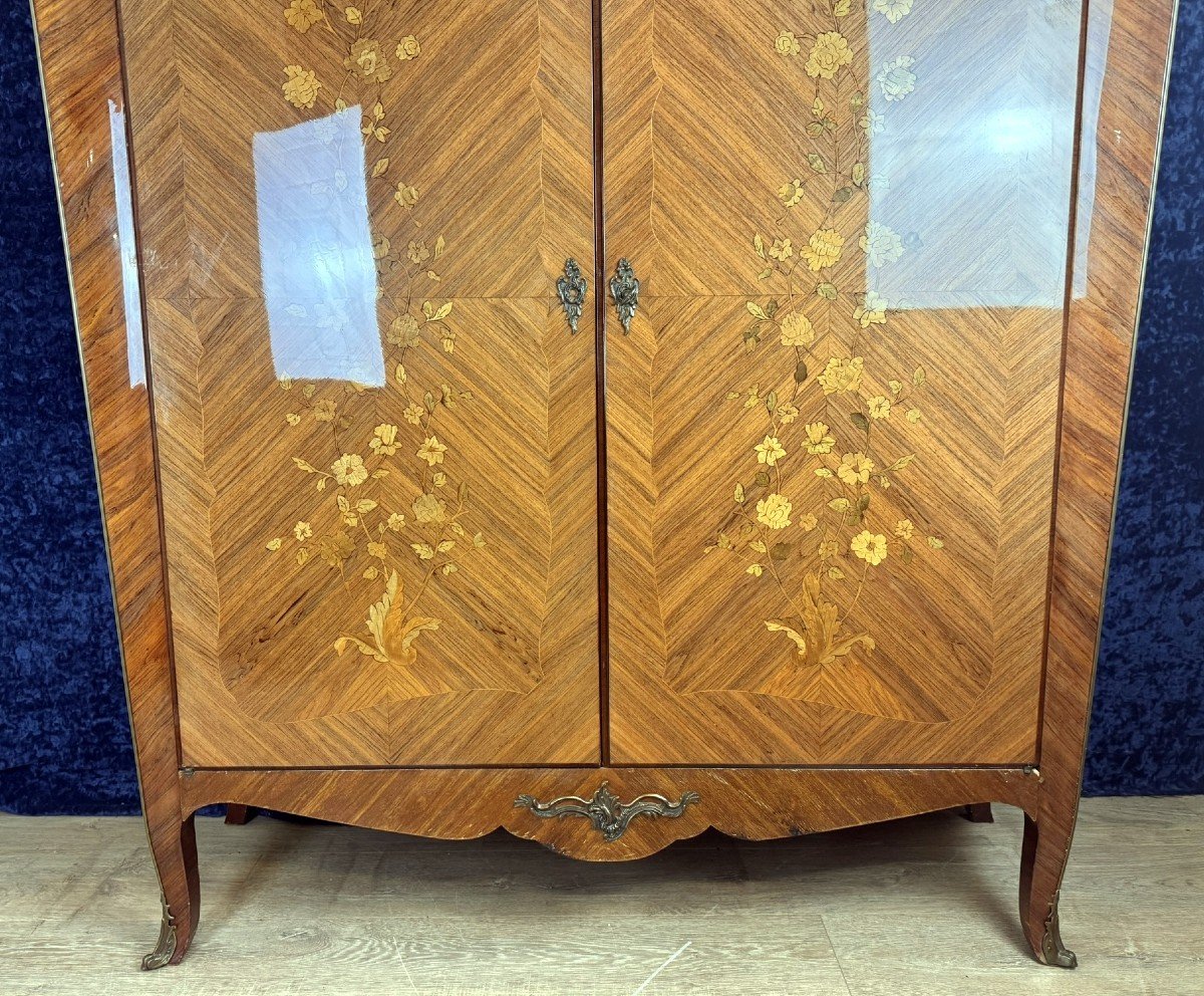 Armoire Lxv Galbée En Bois De Rose Et Marqueterie à Décors Floral époque Circa Milieu XXeme-photo-3