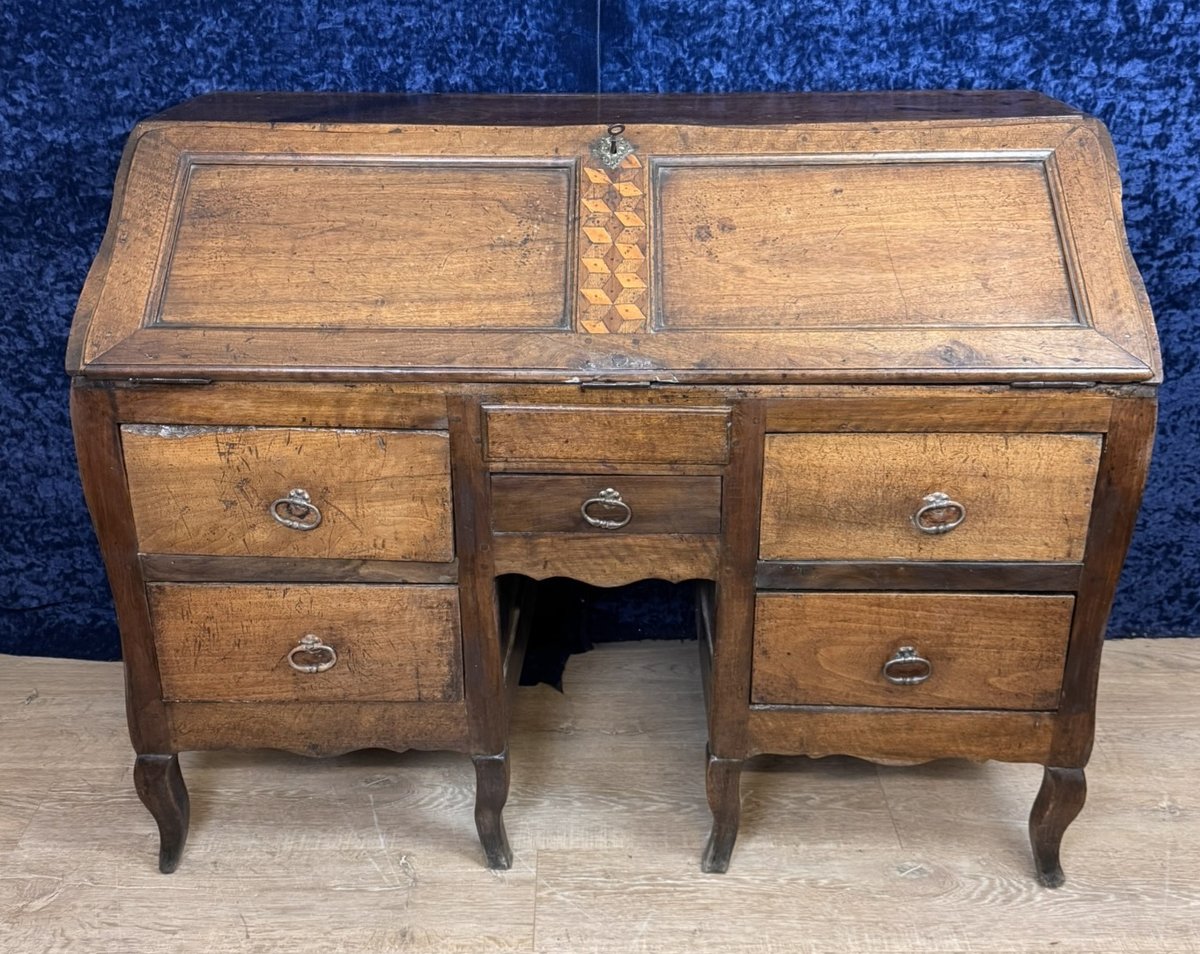 Bureau De Pente Bordelais époque Louis XV Galbé En Noyer Massif Vers 1750 -photo-2