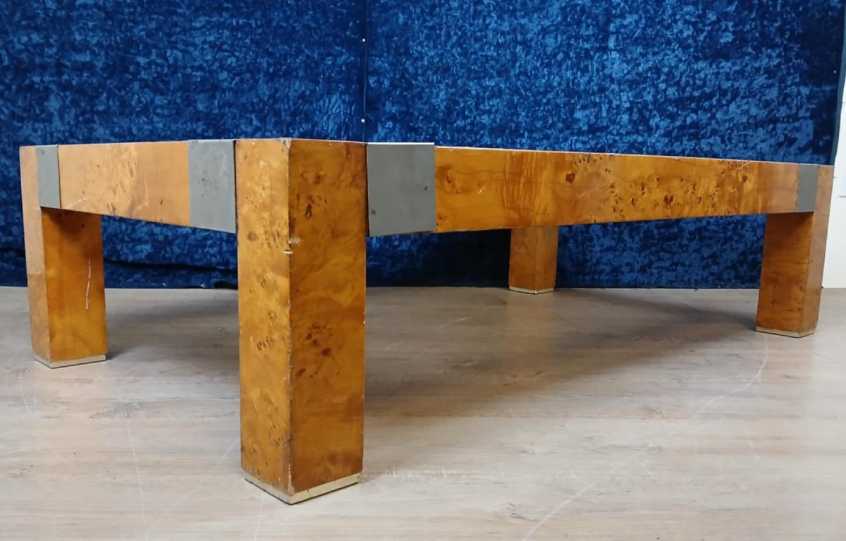 Italian Burl Coffee Table By Willy Rizzo For Mario Sabot, Circa 1970-photo-4