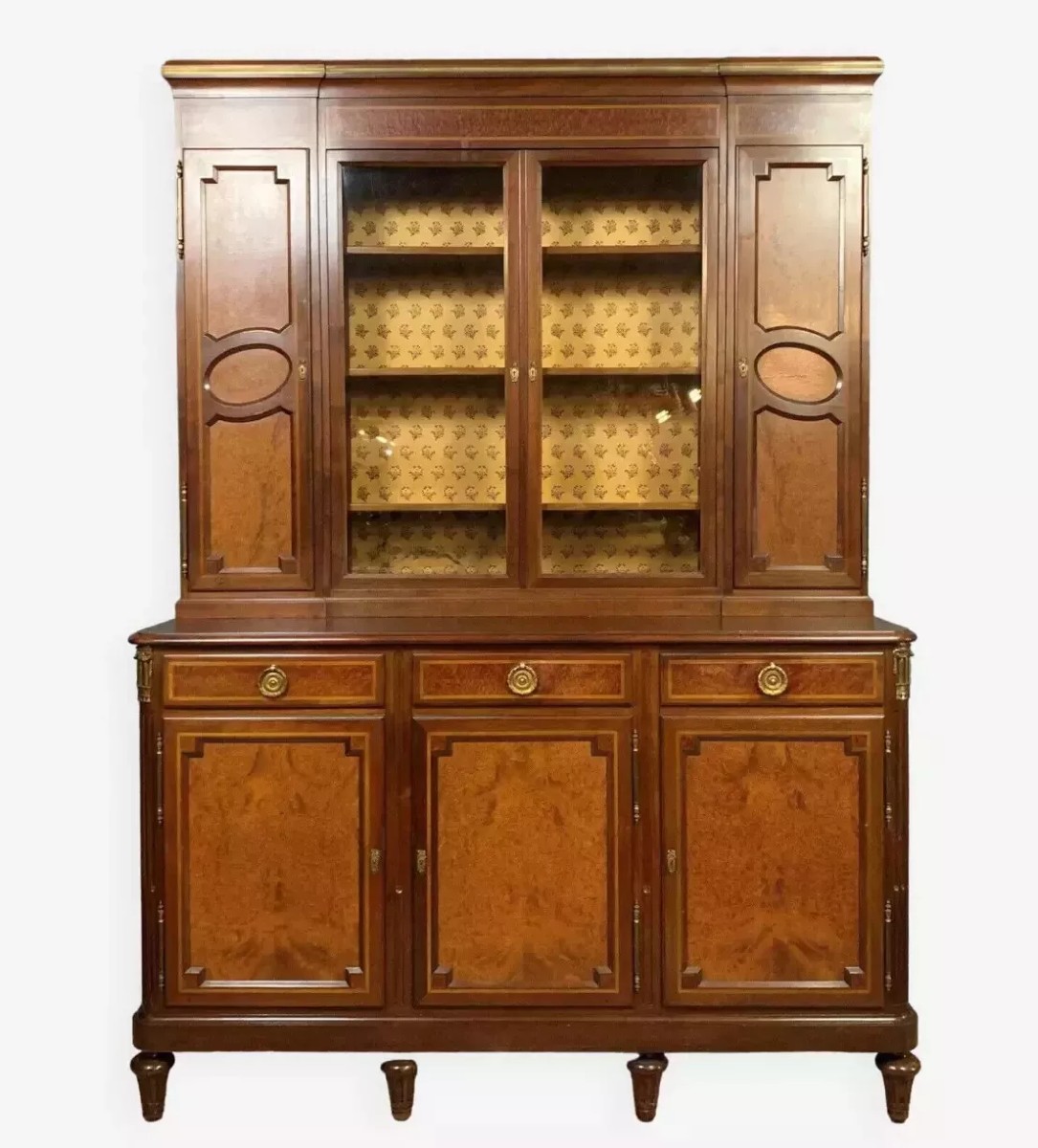 Bibliothèque Style Louis XVI En Marquèterie Estampillée Eugène Printz Et Fils Vers 1850.
