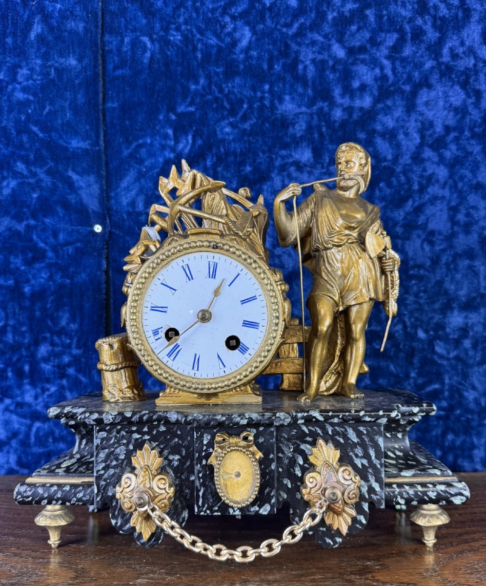 Napoleon III Period Clock In Painted Wood, Faux Marble And Gilded Spelter  