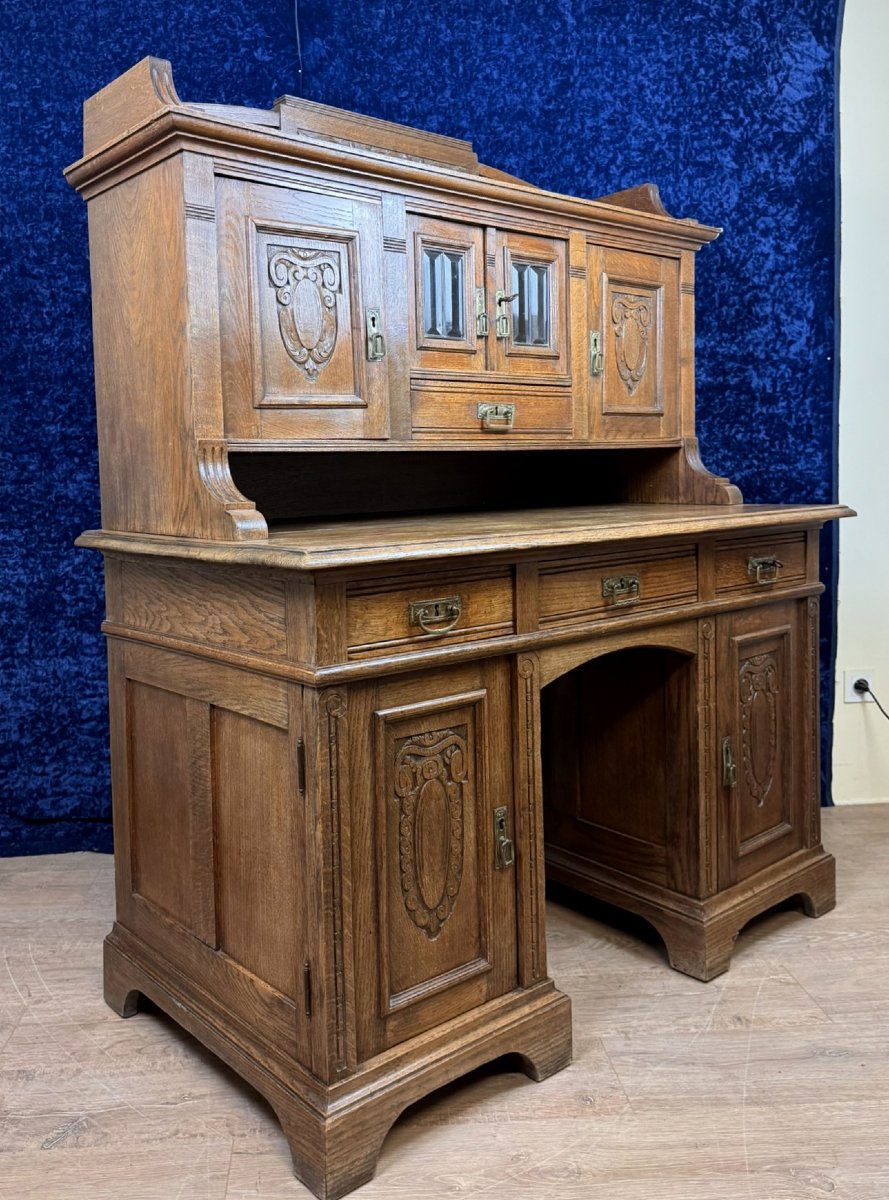 Art Nouveau Era Stepped Desk In Carved Oak -photo-6