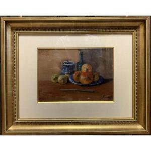 Eugénie Frecot “still Life With Fruits” Oil On Paper Signed