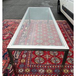 Large Office Table In Brushed Metal And Glass Circa 1970