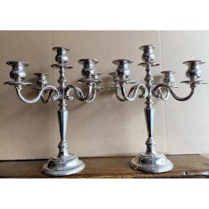 Important Pair Of Silver Metal Candlesticks