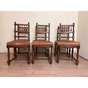 Series Of 6 Renaissance Chairs In Solid Walnut