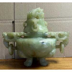 China, Qing Dynasty, 19th Century: Celadon Jade Incense Burner  