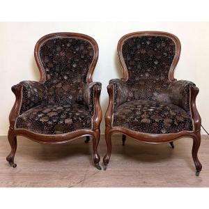Pair Of Louis XV Style Bergeres In Walnut