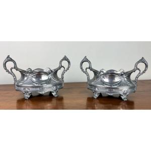 Pair Of Louis XV Rocaille Style Silver Metal Table Planters 
