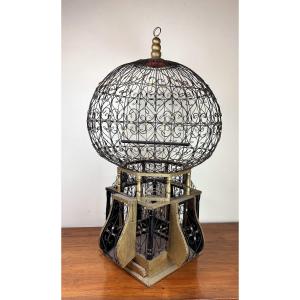 Cage A Oiseaux Vintage De Forme Montgolfière En Bois Et Fer 