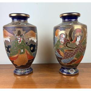 Pair Of Japanese Vases In Satsuma Porcelain