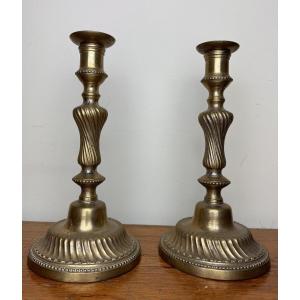Pair Of Louis XV Period Candlesticks In Gilt Bronze 