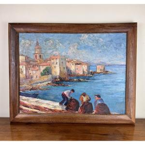 The Port Of Saint Tropez: Oil On Panel Signed By Zicca 