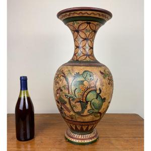 Montopoli Etruria : Grand Vase En Terre Cuite Peinte A La Main Réalisé En Italie
