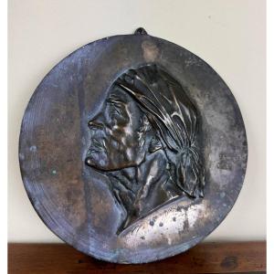 Tondo Medallion In Patinated Bronze With The Profile Of Marat With The Phrygian Cap