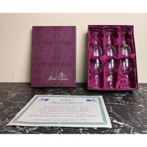 Cristal De Lorraine : 6 Verres A Vin Rouge Avec Coffret d'Origine