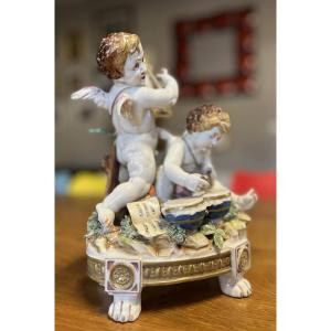 Algora Porcelain Group Figuring 2 Angels Playing Music  