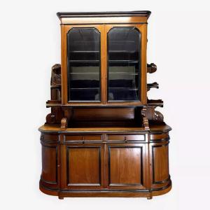 Important Half Moon Library Louis Philippe Period In Walnut And Blackened Wood 