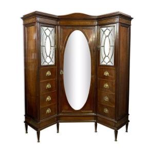 Rare Louis XVI Parisian Corner Bookcase In Mahogany 