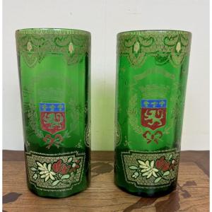 Legras (after): Pair Of Roller Shape Vases, Art Nouveau Period