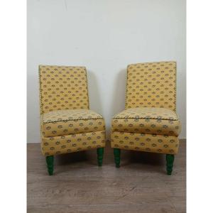 Pair Of Vintage Armchairs Completely Reupholstered With A Magnificent Drape