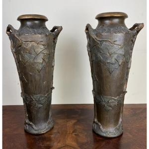 Large Pair Of Signed Art Nouveau Terracotta Vases