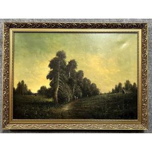 Barbizon School 19th Century: Oil On Canvas Animated Landscape  