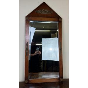 Miroir En Acajou De Style Empire à Fronton A La Grecque / h126 cm