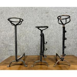 Three Wrought Iron Hâtiers Or Landiers 