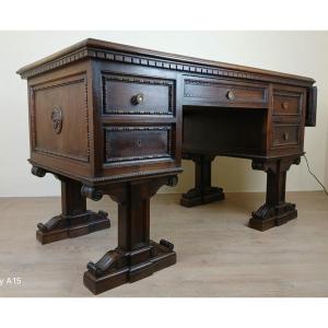 Unusual Renaissance Style Center Desk Made In The Mid-19th Century In Walnut