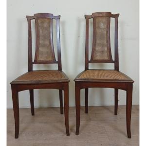 d'Après Eugène Gaillard : Superbe Paire De Chaises époque Art Nouveau Vers 1900 