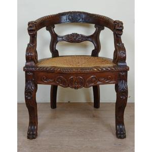 Renaissance Style Office Chair In Solid Oak Circa 1850 