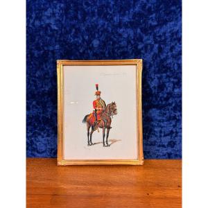 G. Bitry-boëly XIXeme : Aquarelle Figurant Un Soldat Et Sa Monture Officier Hussard De 1809 