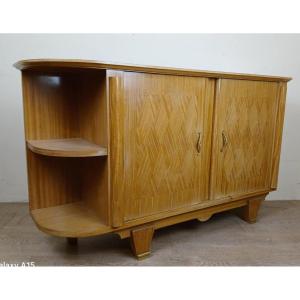 After Jules Leleu: Rare Corner Buffet In Light Wood, Art Deco Period, Circa 1930