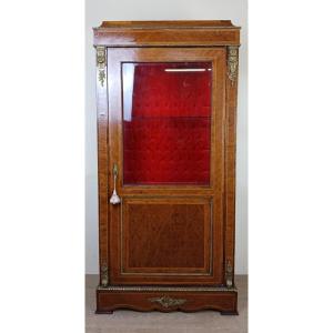 Library - Louis XVI Style Display Cabinet, In Marquetry / Second Half Of The 20th Century