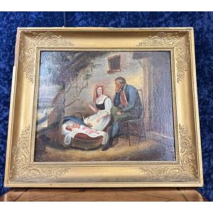 19th Century Italian School: Oil On Canvas Depicting A Family Scene 