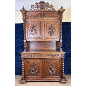 Exceptional Renaissance Style Hunting Lodge Buffet In Solid Oak Circa 1850