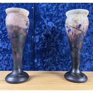 Pair Of Paul Daum Art Nouveau Vases Engraved "mado-nancy" Circa 1930