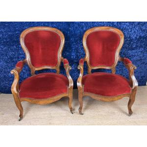 Pair Of Louis Philippe Period Armchairs In Walnut 