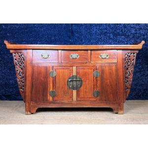 Asia Early 20th Century: Sideboard In Lacquered Exotic Wood