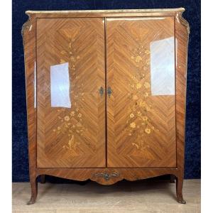 Lxv Curved Cabinet In Rosewood And Marquetry With Floral Decorations Circa Mid-20th Century