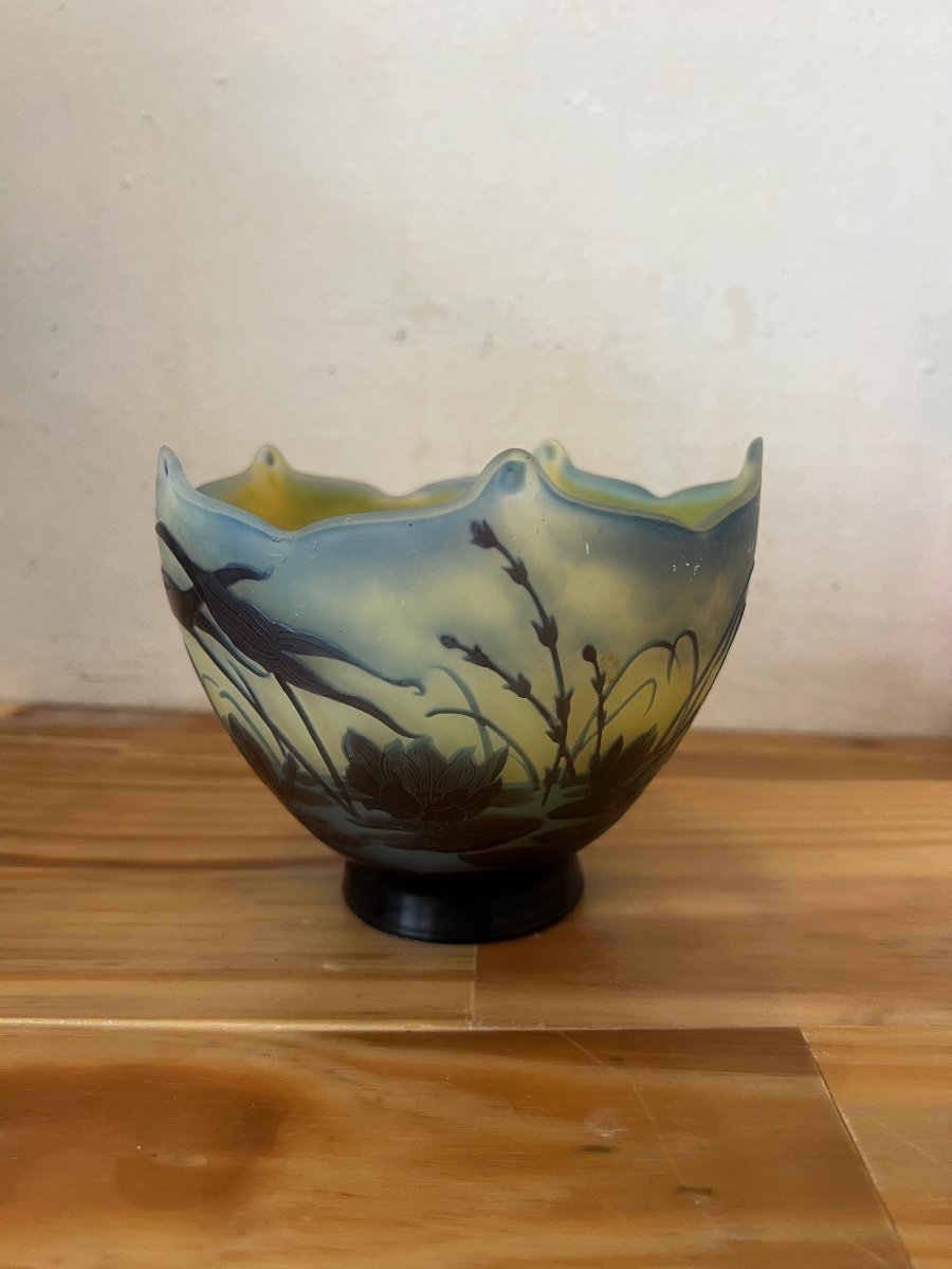 Small Gallé Vase With Water Lilies Corolla Shape 