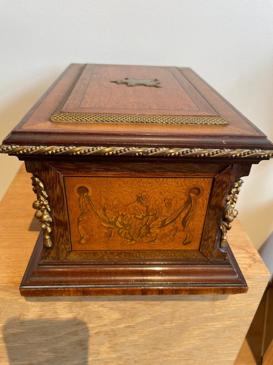 Napoleon III Jewelry Box Signed Tahan In Inlaid Wood-photo-3