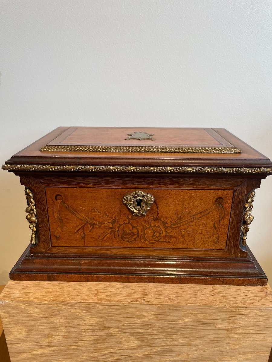 Napoleon III Jewelry Box Signed Tahan In Inlaid Wood