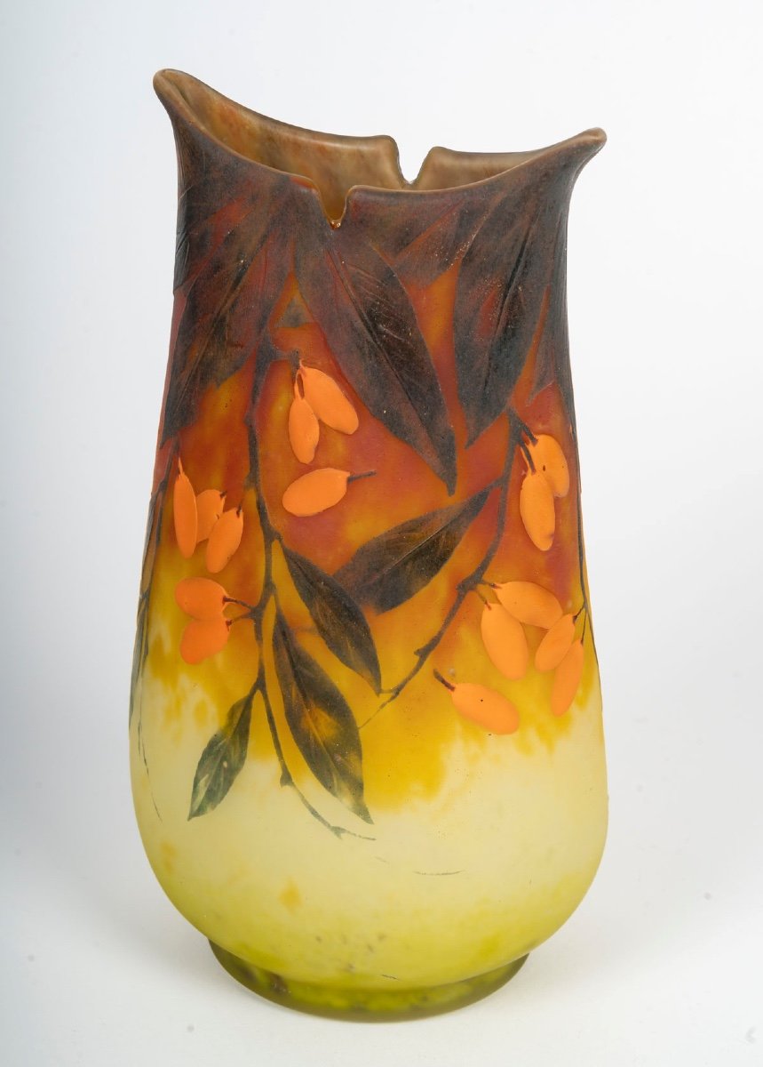 Daum Vase Decorated With Rosehips