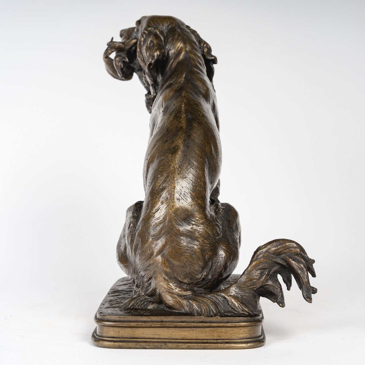 Sculpture En Bronze Signée Pautrot :setter assis tenant un canard-photo-3